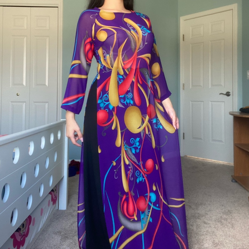 vietnamese ao dai dress graphic maxi formal gown
